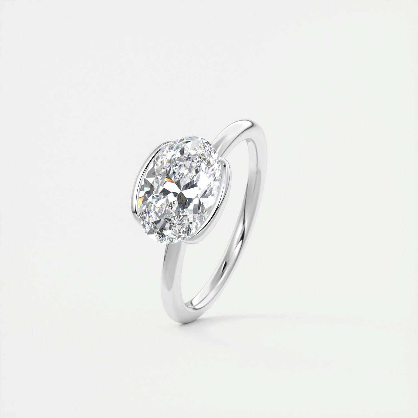 2 CT Oval Half Bezel CVD F/VS1 Diamond Engagement Ring