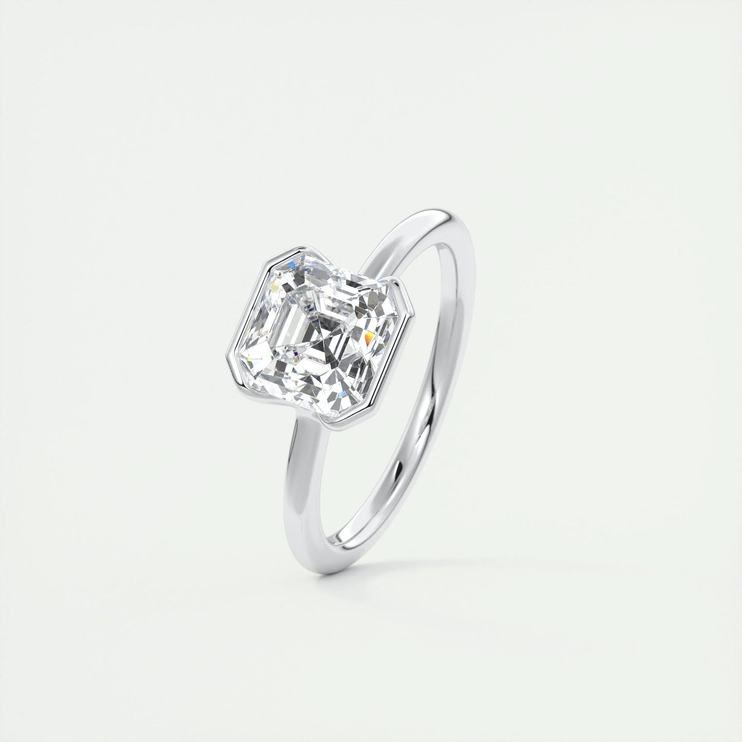 2 CT Asscher Half Bezel CVD F/VS1 Diamond Engagement Ring