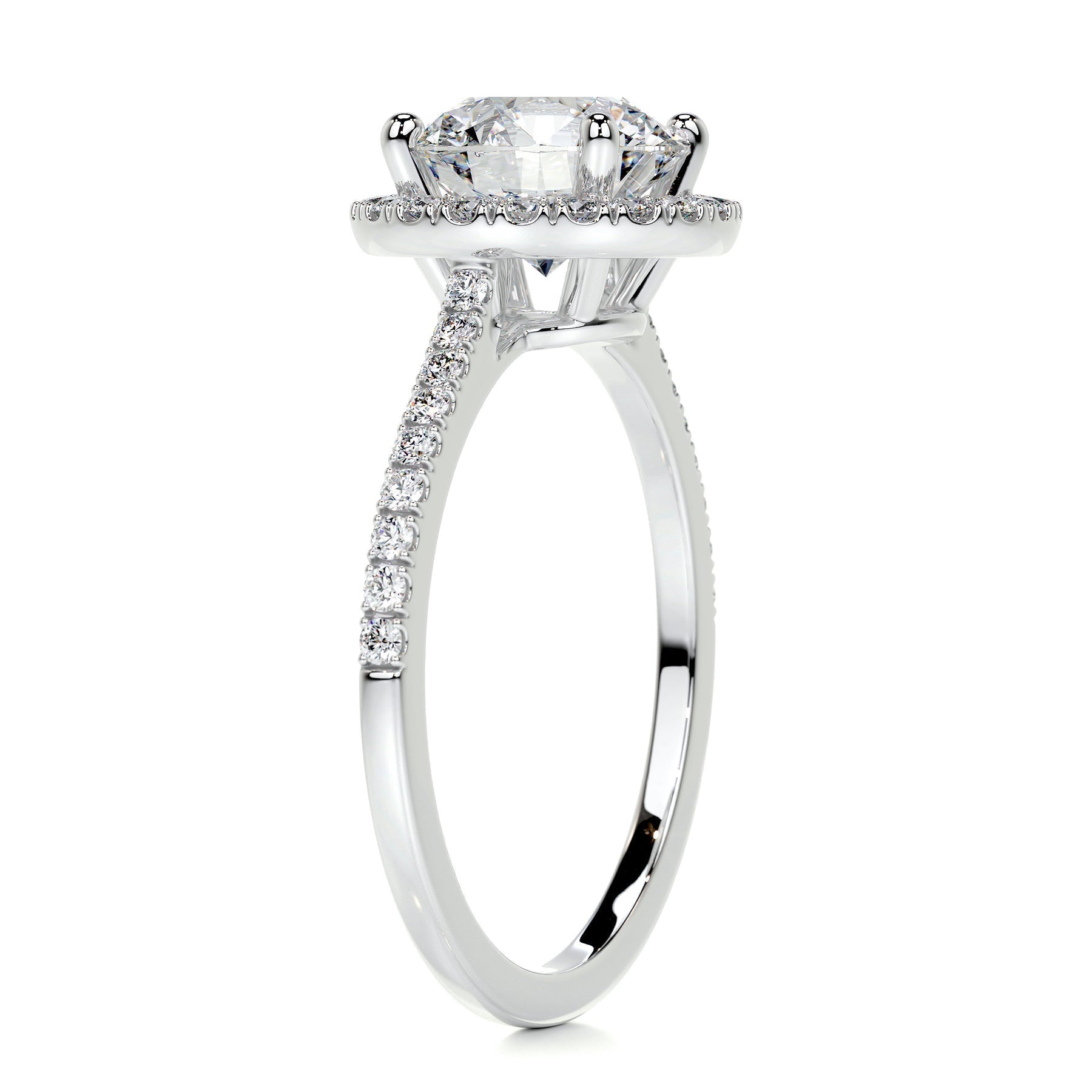 2 ct Round D- VS2 Diamond Halo & Pave Moissanite Engagement Ring