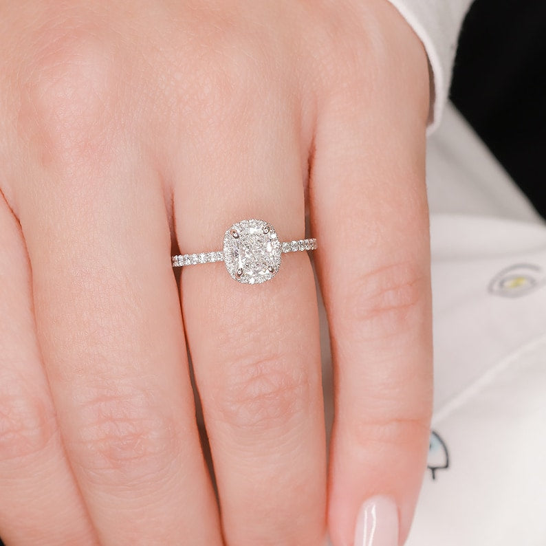 1.21 CT Cushion Halo E/VS1 Diamond Engagement Ring