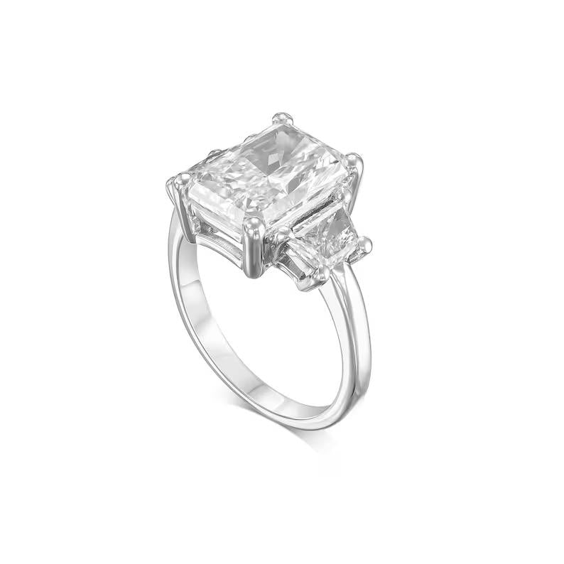 4.0 CT Radiant Three Stone CVD E/VS2 Diamond Engagement Ring