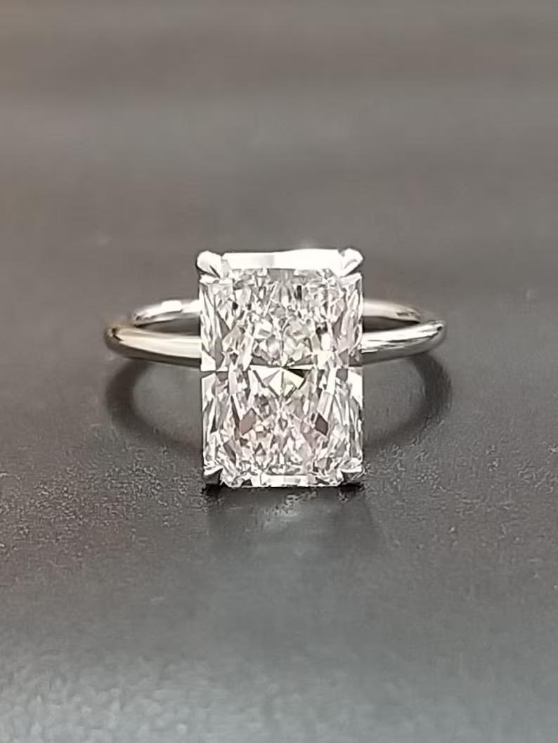 5.0 CT Radiant Solitaire CVD F/VS1 Diamond Engagement Ring