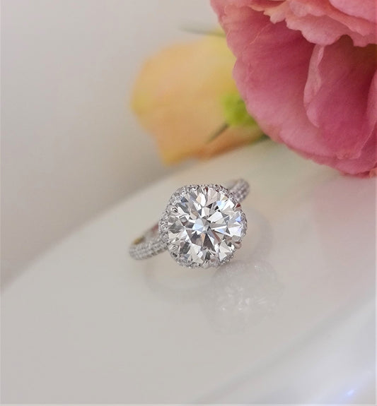 3.0 CT Round Hidden Halo CVD F/VS1 Diamond Engagement Ring