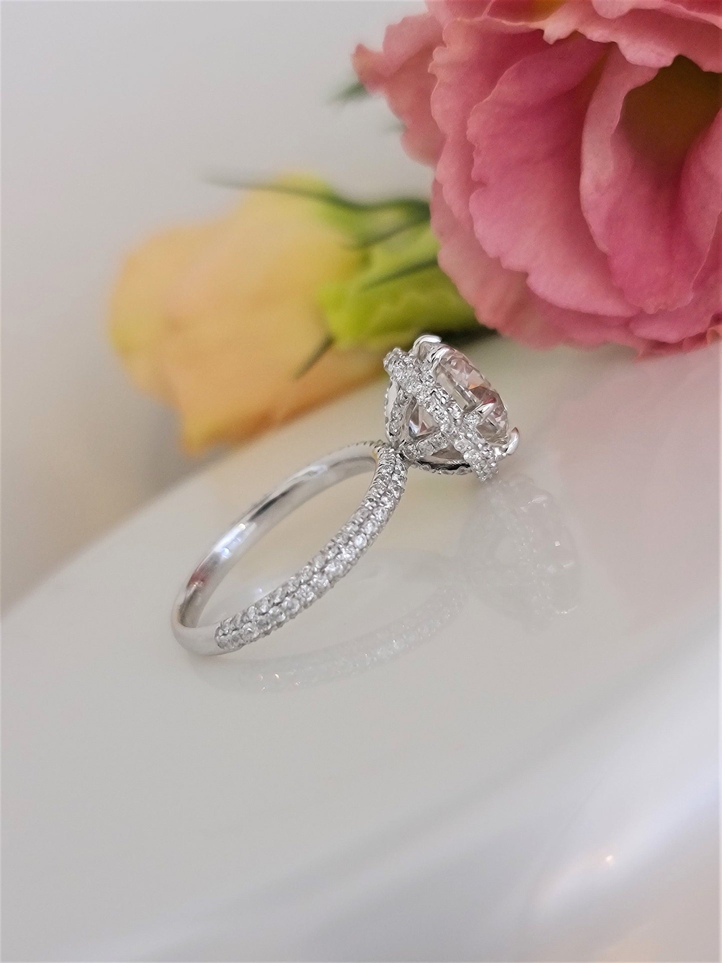 3.0 CT Round Hidden Halo CVD F/VS1 Diamond Engagement Ring